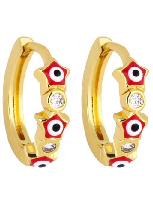 red Brass Enamel Evil Eye Vintage Huggie Earring