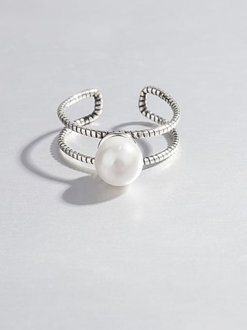 HAHN 925 Sterling Silver Imitation Pearl Geometric Vintage Stackable Ring 3