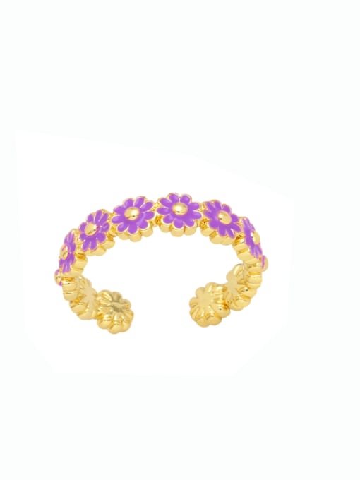 purple Brass Cubic Zirconia Flower Hip Hop Band Ring