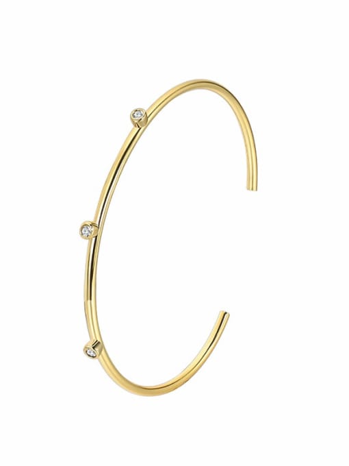 Gold Zircon Bracelet Brass Cubic Zirconia Geometric Minimalist Cuff Bangle