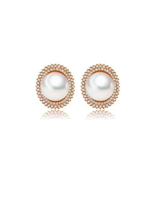 BLING SU Copper Imitation Pearl Round Dainty Stud Earring 0