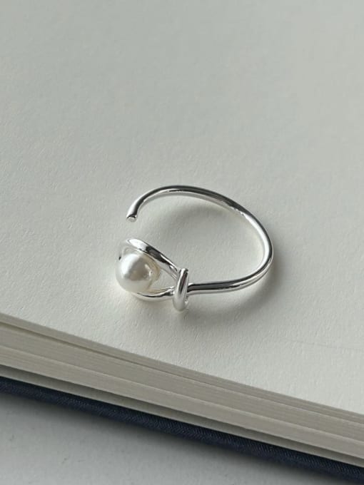 Boomer Cat 925 Sterling Silver Imitation Pearl Heart Vintage Band Ring 0