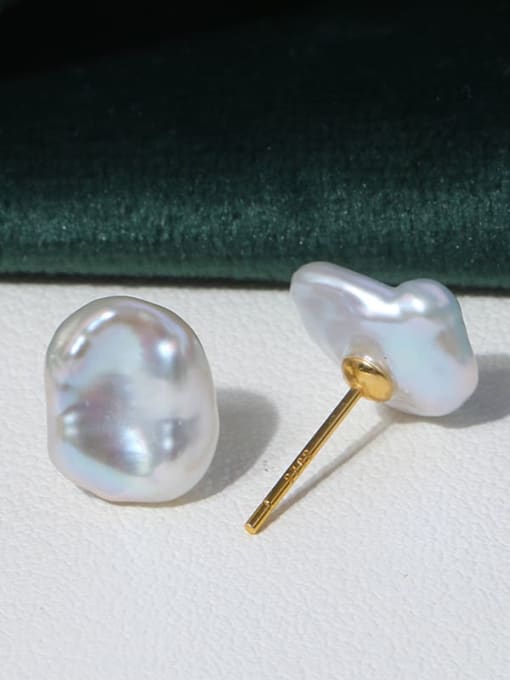 RAIN Brass Freshwater Pearl Irregular Minimalist Stud Earring 2