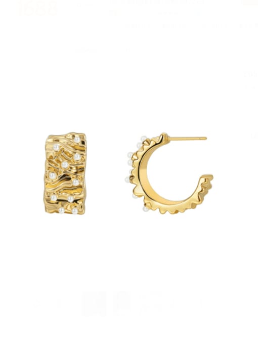 Gold C-shaped shell stud Brass Imitation Pearl Geometric Vintage Stud Earring