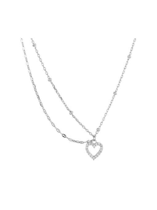 XBOX 925 Sterling Silver Cubic Zirconia Heart Minimalist Asymmetric Chain Necklace 1