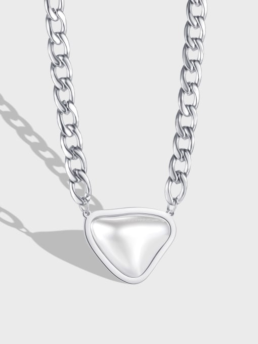 Open Sky Titanium Steel Imitation Pearl Heart Hip Hop Hollow Chain Necklace 0