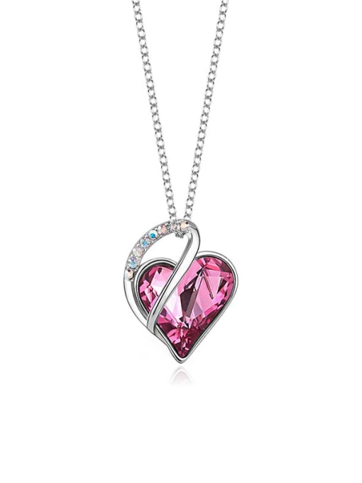 JYXZ 040 (pink) 925 Sterling Silver Austrian Crystal Heart Classic Necklace
