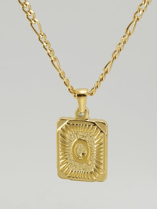 Gold Q Titanium Steel Letter Hip Hop coin Necklace with 26 letters
