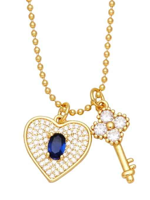 Dark blue Brass Cubic Zirconia Key Vintage Necklace