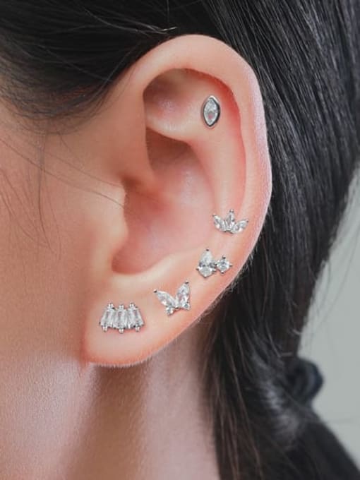 MODN 925 Sterling Silver Cubic Zirconia Geometric Cute Single Earring(Single-Only One) 1