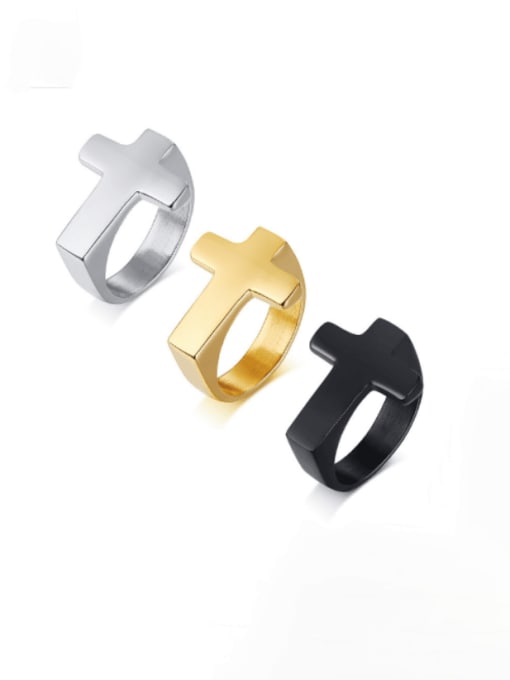 CONG Titanium Steel Cross Minimalist Band Ring 0