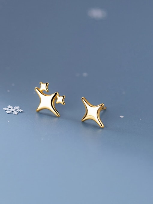 Rosh 925 Sterling Silver Minimalist four-pointed star Stud Earring 2