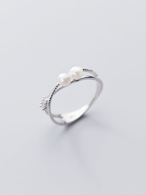 Rosh 925 sterling silver imitation pearl  cross minimalist free size ring 2