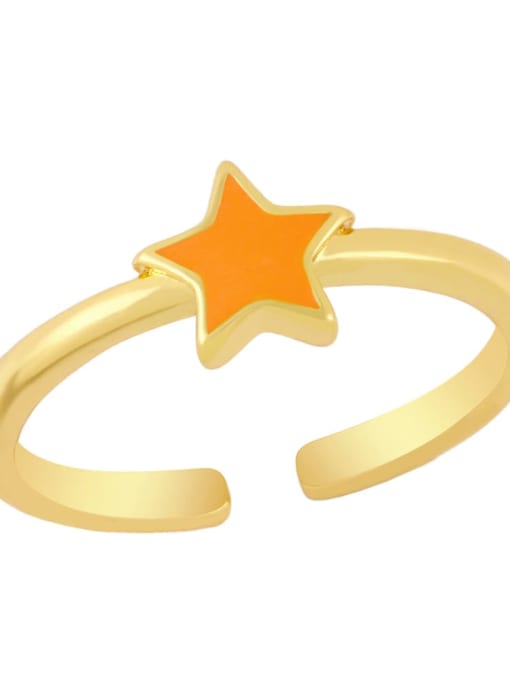 orange Brass Enamel Star Minimalist Band Ring