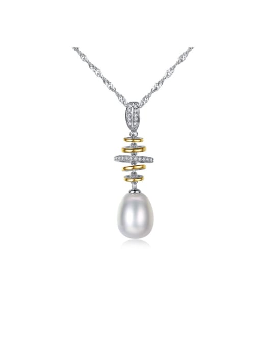 CCUI 925 Sterling Silver Water Wave Chain Freshwater Pearl Pendant  Necklace 0