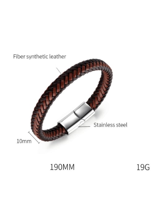 Open Sky Stainless steel Artificial Leather Weave Hip Hop Band Bangle 2