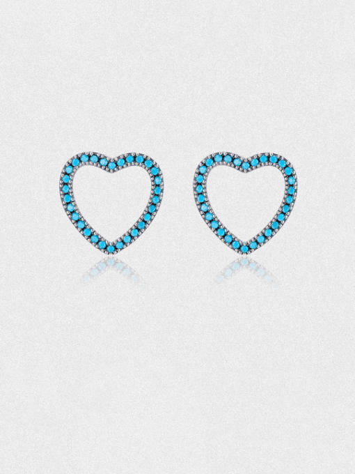 MODN 925 Sterling Silver Turquoise Heart Minimalist Stud Earring 0