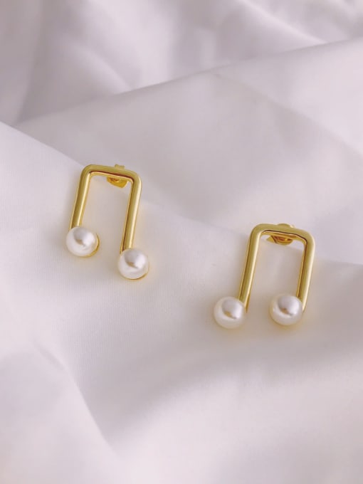 LI MUMU Copper Imitation Pearl White Geometric Minimalist Stud Earring