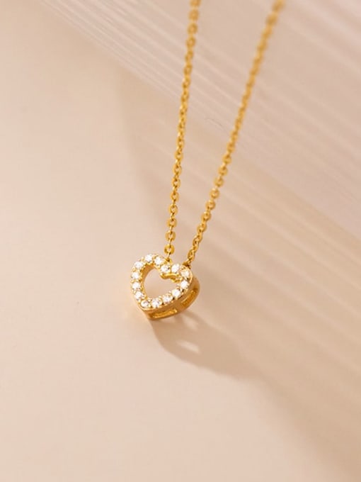 Rosh 925 Sterling Silver Rhinestone Hollow Heart Minimalist Necklace 0