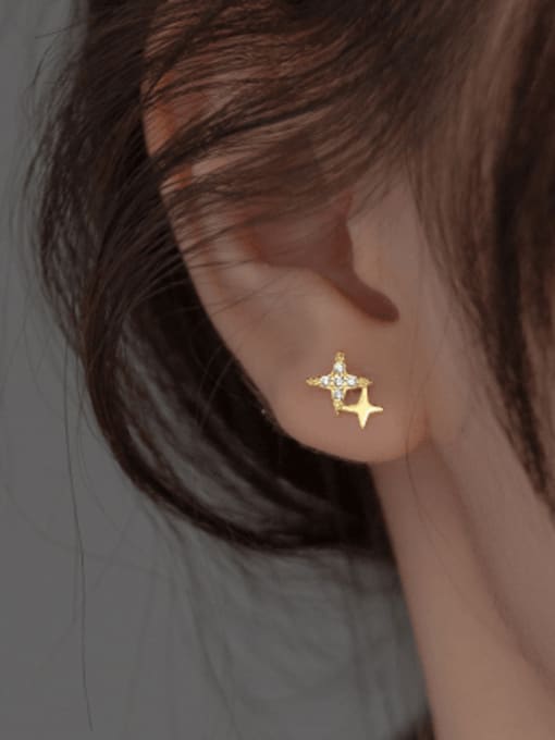 Rosh 925 Sterling Silver Cubic Zirconia Star Cute Stud Earring 1