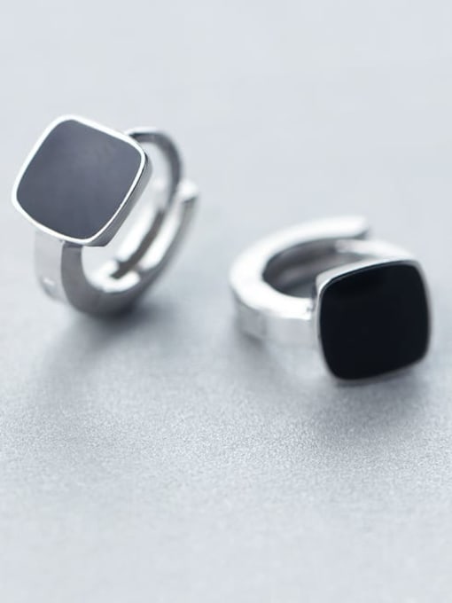 Rosh 925 Sterling Silver Black Enamel Square Minimalist Huggie Earring 0