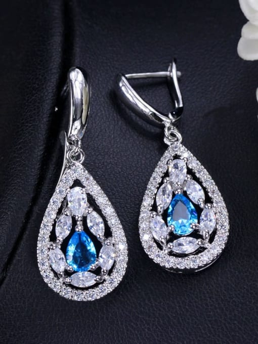 Sea blue Brass Cubic Zirconia Water Drop Luxury Drop Earring