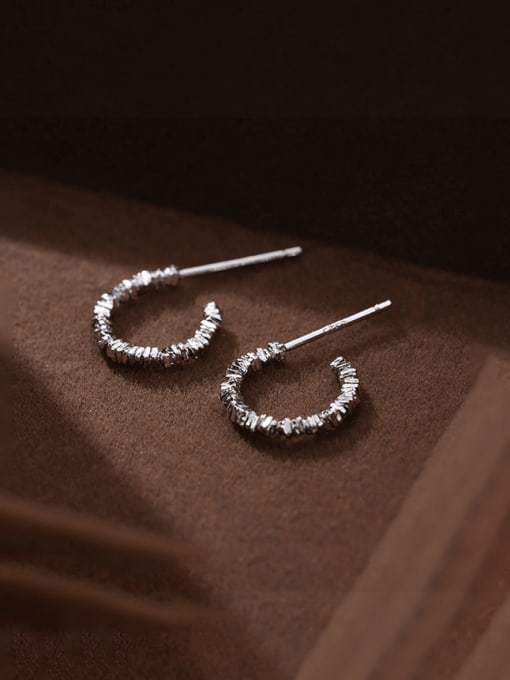 ES2573 【 Platinum 】 925 Sterling Silver Geometric Minimalist Stud Earring