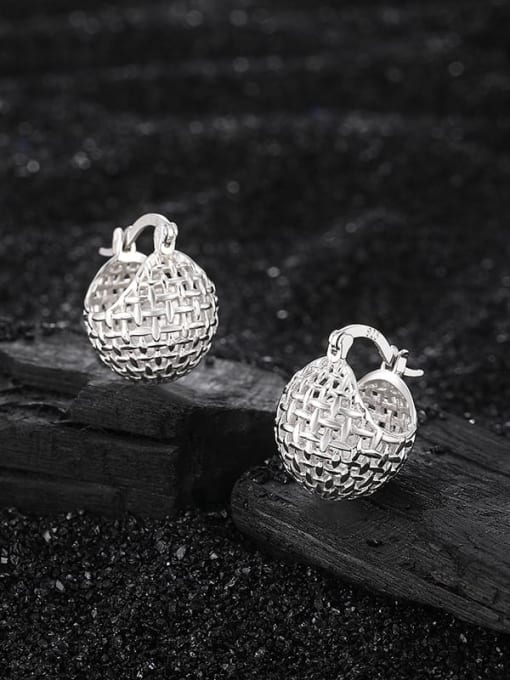 KDP-Silver 925 Sterling Silver Hollow Round Ball Vintage Huggie Earring 3