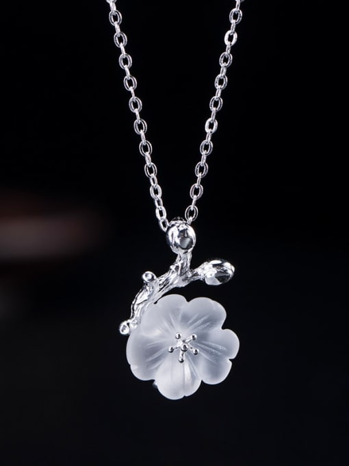 SILVER MI 925 Sterling Silver  Minimalist Flower Stamen Crystal Flower Necklace 0