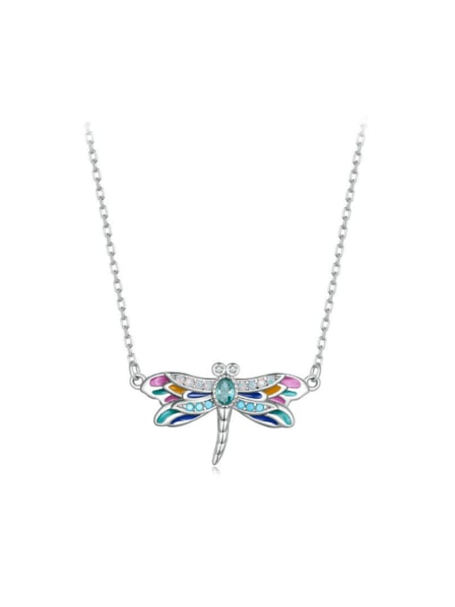 Jare 925 Sterling Silver Cubic Zirconia Enamel Dragonfly Dainty Necklace 0
