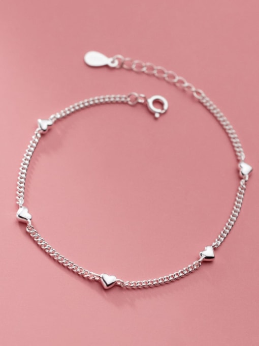 silver 925 Sterling Silver Heart Minimalist Link Bracelet