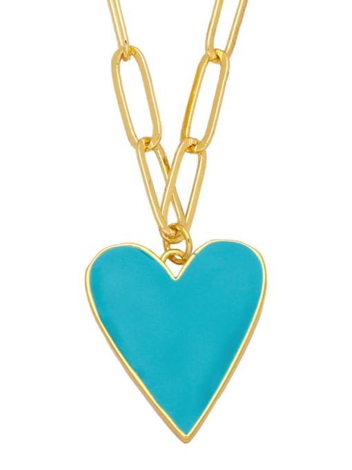 turquoise Brass Enamel  Vintage Heart Pendant Necklace