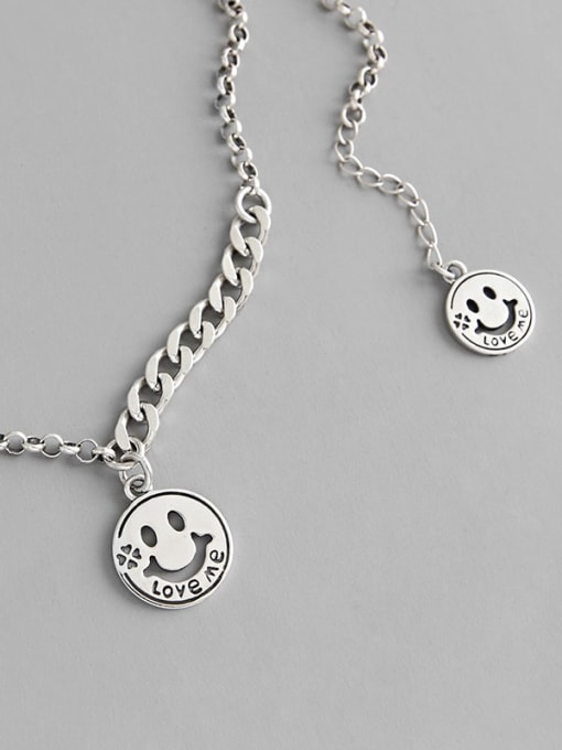 DAKA 925 Sterling Silver Geometric chain  Vintage Smiley Pendant Necklace 0