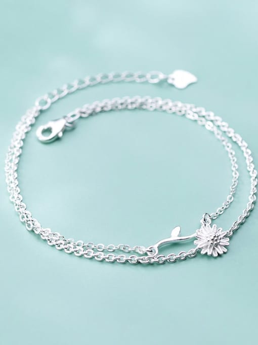 Rosh 925 sterling silver fminimalist Fashion Daisy Leaf Flower Double Bracelet 2