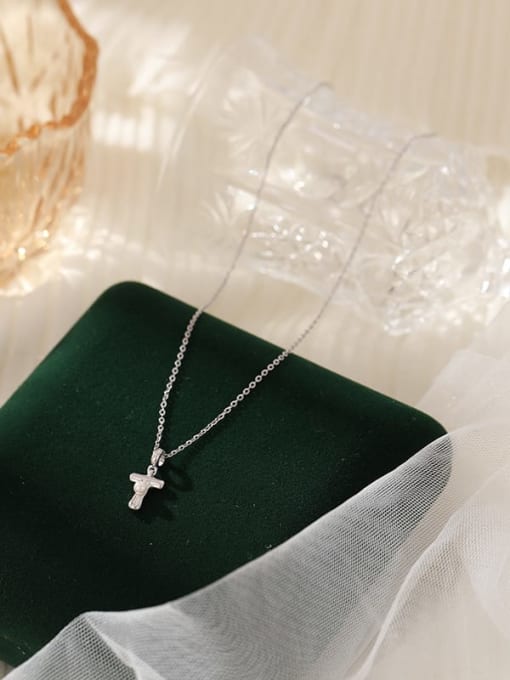NS1066 【 T 】 925 Sterling Silver Imitation Pearl 26 Letter Minimalist Necklace
