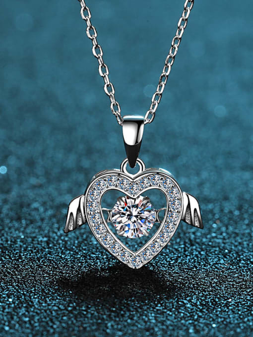 MOISS Sterling Silver Moissanite Wing Dainty heart Pendant Necklace 0