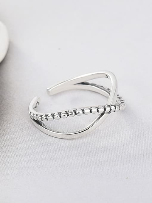 XBOX 925 Sterling Silver Bead Cross Geometry Retro Band Ring 2