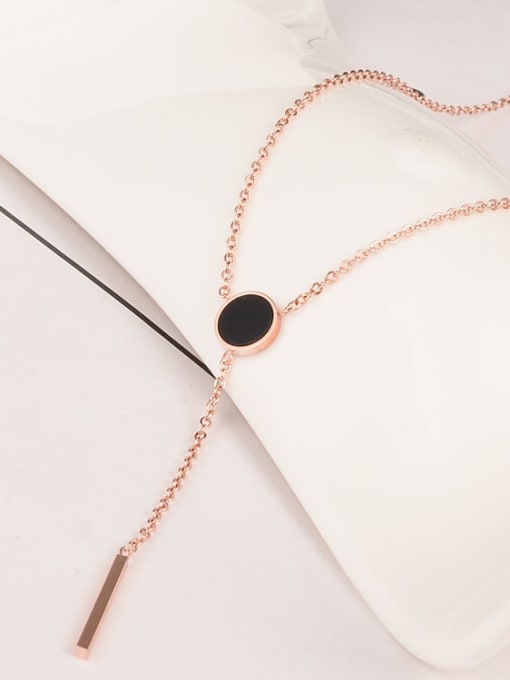 A TEEM Titanium Black Enamel Round Minimalist Lariat Necklace