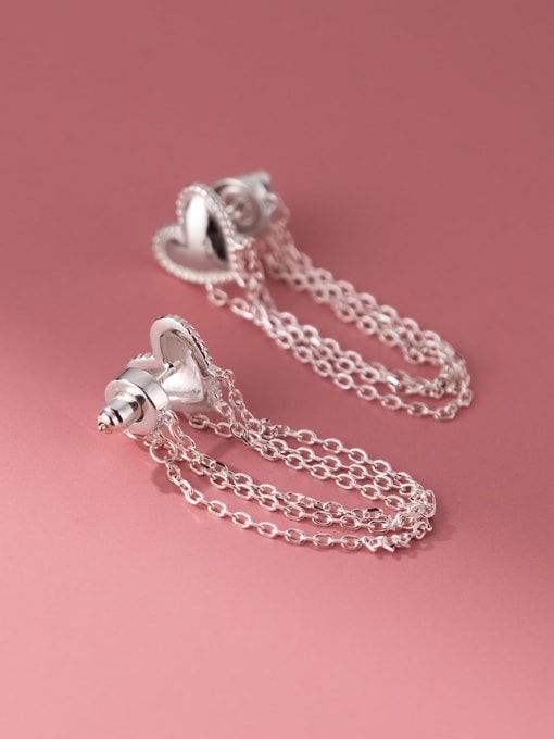 Rosh 925 Sterling Silver Heart Tassel Minimalist Threader Earring 3