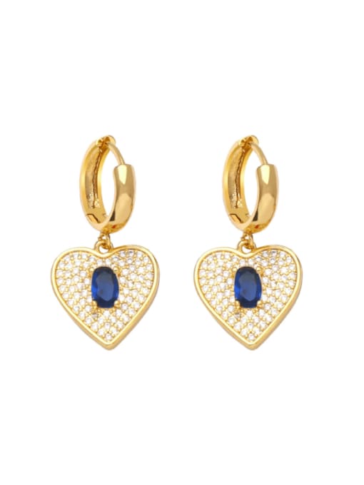 Dark blue Brass Cubic Zirconia Heart Vintage Huggie Earring