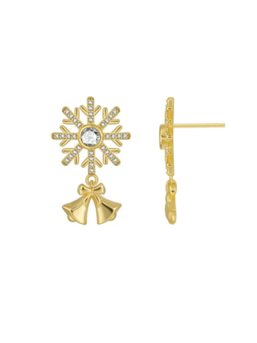 Gold snowflake zircon earrings Brass Cubic Zirconia Flower Minimalist Stud Earring