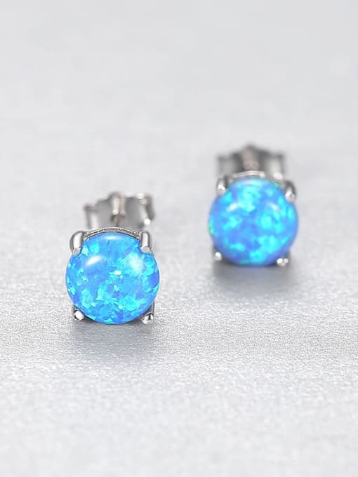 Blue 24A03 925 Sterling Silver Opal Geometric Minimalist Stud Earring