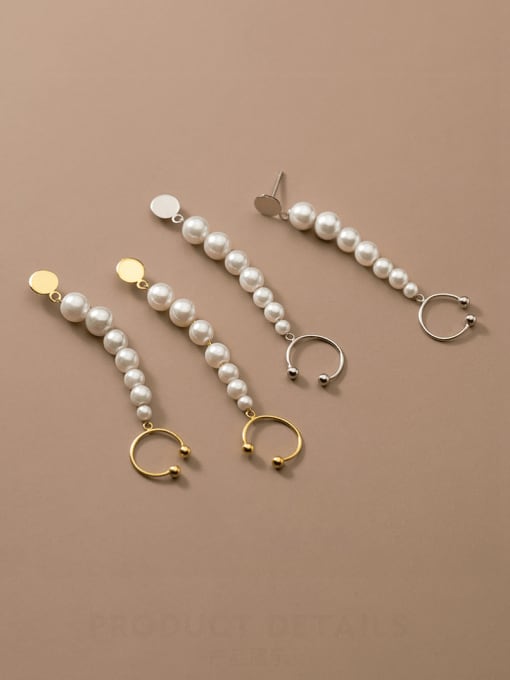 Rosh 925 Sterling Silver Imitation Pearl Tassel Minimalist Drop Earring