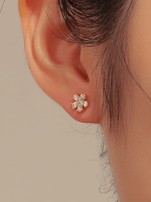 CHARME Brass Cubic Zirconia Flower Dainty Stud Earring 1