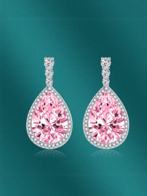 Pink Brass Cubic Zirconia Multi Color Water Drop Minimalist Drop Earring
