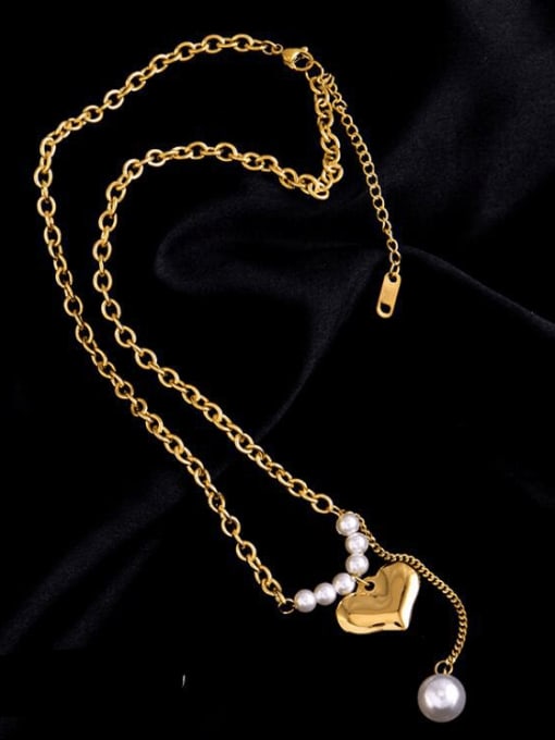 A TEEM Titanium Steel Imitation Pearl Heart Minimalist Necklace 0