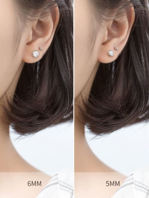 Rosh 925 Sterling Silver minimalist round Single zircon Earring 1