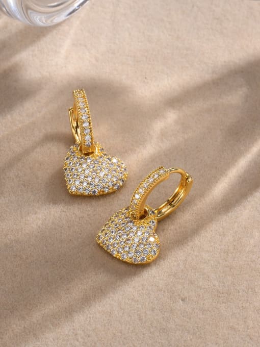 gold Brass Rhinestone Heart Trend Huggie Earring