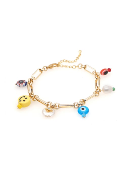 JS B200019A Stainless steel Shell Multi Color Smiley Ethnic Bracelet