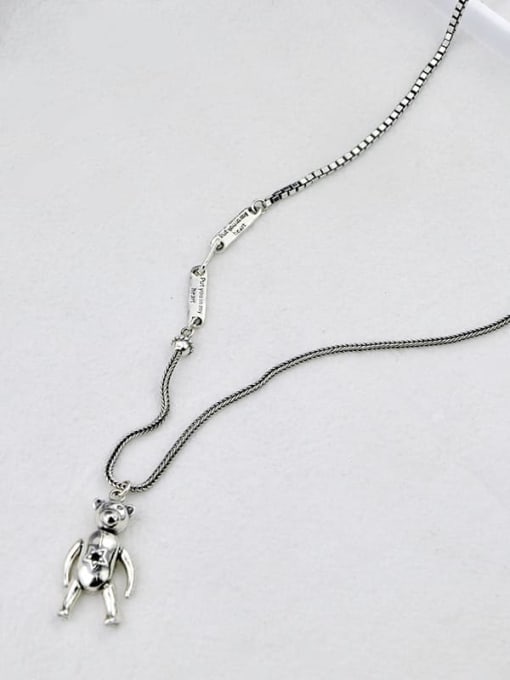 SHUI Vintage Sterling Silver With Antique Silver Plated Cute Little Bear Necklaces 4